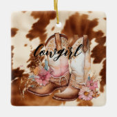 Cowgirl Brown Cowhide Western Cowboy Boots Keramikornament (Vorderseite)