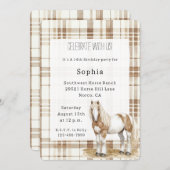Cowgirl Brown Plaid Stripes Horse Birthday   Einladung (Vorne/Hinten)