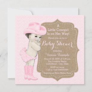 Cowgirl Burlap Babydusche Einladung