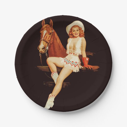 Cowgirl-Button Pappteller (Vorderseite)