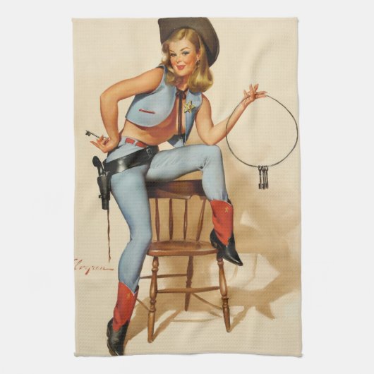 Cowgirl Button-up Girl Geschirrtuch (Vertikal)