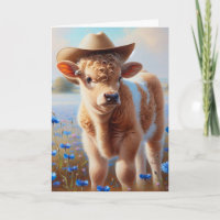 Cowgirl Calf in Weide mit Kornblumen