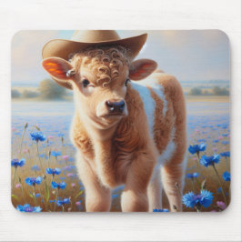 Cowgirl Calf in Weide mit Kornblumen Mousepad