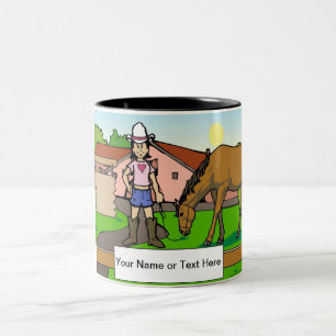 Cowgirl-Cartoon von PrintedPerfection.com Zweifarbige Tasse