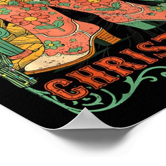 Cowgirl Christmas Boots Cactus Retro Western Holid Poster (Ecke)