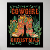 Cowgirl Christmas Boots Cactus Retro Western Holid Poster (Vorne)