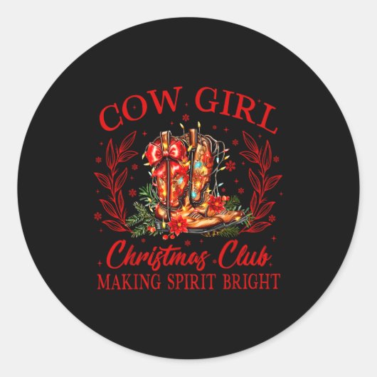 Cowgirl Christmas Club Making Srits Xmas Boots Cow Runder Aufkleber (Vorderseite)