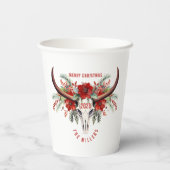 Cowgirl Christmas Floral Bull Sugar Skull Pappbecher (Rückseite)