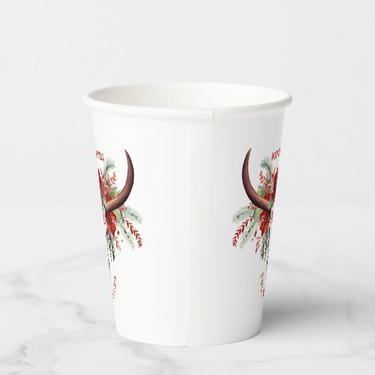 Cowgirl Christmas Floral Bull Sugar Skull Pappbecher (Rechts)
