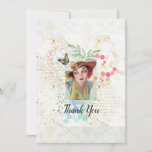 Cowgirl Collage im Art Déco Stil. Dankeskarte (Vorderseite)