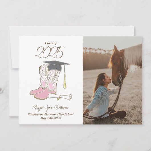 Cowgirl Country Foto Abschluss Ankündigung Rosa (Vorderseite)