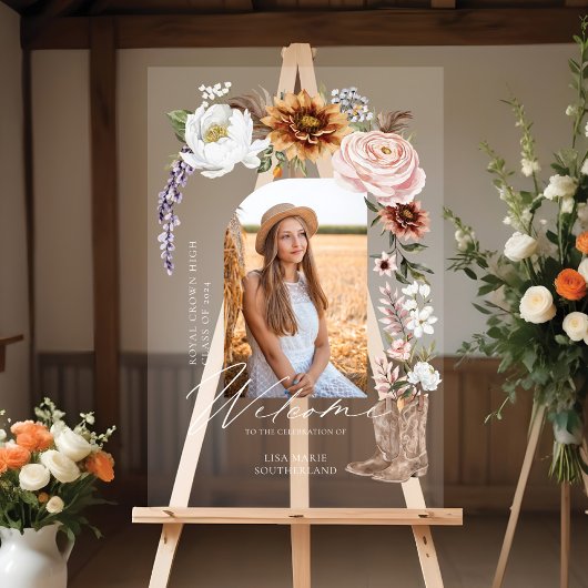 Cowgirl Country Western Foto Abschluss Willkommen Acrylschild