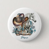 Cowgirl Cowboy Stiefel hat Blumenstrauß Western Button (Vorderseite)