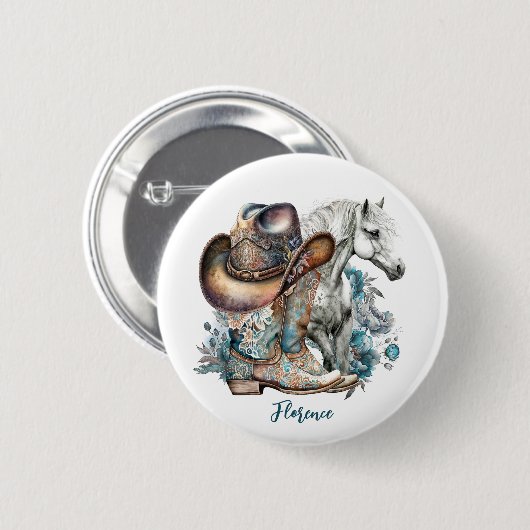 Cowgirl Cowboy Stiefel hat Blumenstrauß Western Button (Vorne & Hinten)