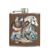 Cowgirl Cowboy Stiefel hat Blumenstrauß Western Flachmann (Vorderseite)