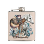 Cowgirl Cowboy Stiefel hat Blumenstrauß Western Flachmann (Vorderseite)