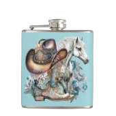 Cowgirl Cowboy Stiefel hat Blumenstrauß Western Flachmann (Vorderseite)