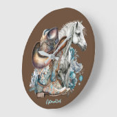 Cowgirl Cowboy Stiefel hat Blumenstrauß Western Große Wanduhr (Winkel)