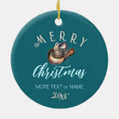 Cowgirl Cowboy Stiefel hat Blumenstrauß Western Keramik Ornament (Hinten)