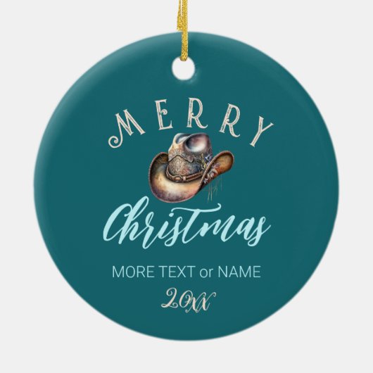 Cowgirl Cowboy Stiefel hat Blumenstrauß Western Keramik Ornament (Hinten)