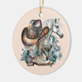 Cowgirl Cowboy Stiefel hat Blumenstrauß Western Keramik Ornament (Links)