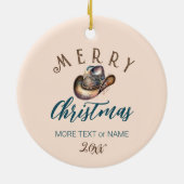 Cowgirl Cowboy Stiefel hat Blumenstrauß Western Keramik Ornament (Hinten)