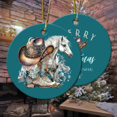 Cowgirl Cowboy Stiefel hat Blumenstrauß Western Keramik Ornament