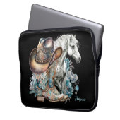 Cowgirl Cowboy Stiefel hat Blumenstrauß Western Laptopschutzhülle (Vorderseite Links)