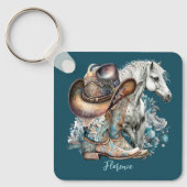 Cowgirl Cowboy Stiefel hat Blumenstrauß Western Schlüsselanhänger (Vorderseite)