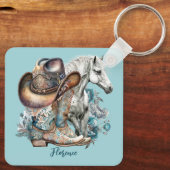 Cowgirl Cowboy Stiefel hat Blumenstrauß Western Schlüsselanhänger (Rückseite)