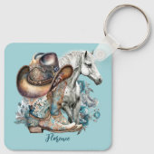 Cowgirl Cowboy Stiefel hat Blumenstrauß Western Schlüsselanhänger (Rückseite)