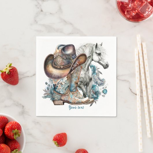 Cowgirl Cowboy Stiefel hat Blumenstrauß Western Serviette (Beispiel)