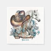 Cowgirl Cowboy Stiefel hat Blumenstrauß Western Serviette (Vorderseite)