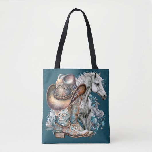 Cowgirl Cowboy Stiefel hat Blumenstrauß Western Tasche (Vorderseite)