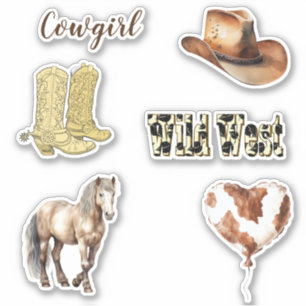 Cowgirl Cowboy Stiefel Hut Pferd Geburtstag Aufkleber