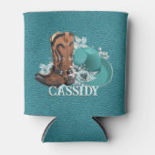 Cowgirl Cowboy Stiefel mit türkisfarbenem Ledernam Dosenkühler (Vorderseite)