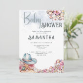 Cowgirl Cowgirl Baby Dusche Party Blume Muscheln Einladung (Stehend Vorderseite)
