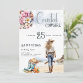 Cowgirl Cowgirl Birthday Party Western Beach Einladung (Stehend Vorderseite)