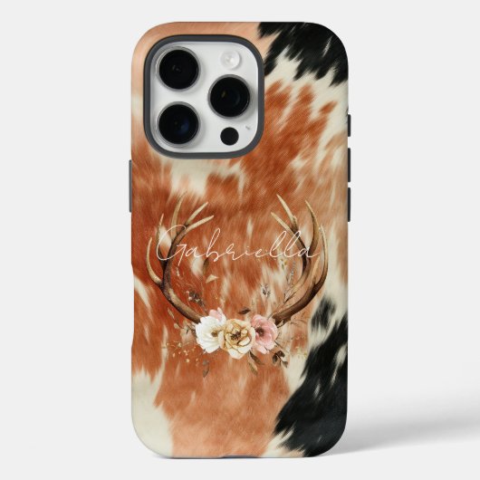 Cowgirl Cowhide Floral Deer Antlers Case-Mate iPhone Hülle (Rückseite)
