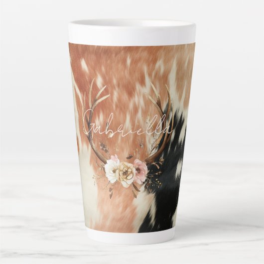 Cowgirl Cowhide Floral Deer Antlers Milchtasse (Vorderseite)