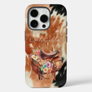 Cowgirl Cowhide Floral Saddle iPhone 16 Pro Hülle