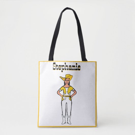 Cowgirl Dancer Tasche Weiß Gelbe Rand B (Vorderseite)