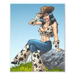 Cowgirl, das ihre Cowboyhut-Illustration spitzt Fotodruck