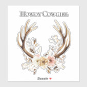 Cowgirl Deer Antlers Floral Howdy Aufkleber (Blatt)