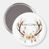 Cowgirl Deer Antlers Floral Howdy Magnet (Vorderseite/Rückseite)