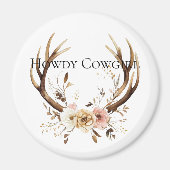 Cowgirl Deer Antlers Floral Howdy Magnet (Vorne)