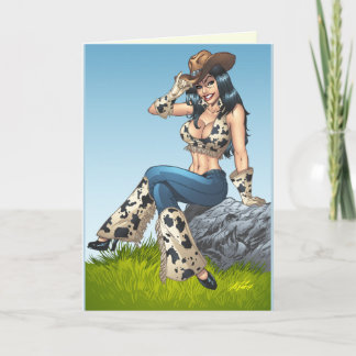 Cowgirl, die ihren Cowboy-Hut-Illustration Karte