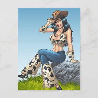 Cowgirl, die ihren Cowboy-Hut-Illustration Postkarte