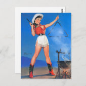 Cowgirl Dinner Time Button Up Postkarte (Vorne/Hinten)