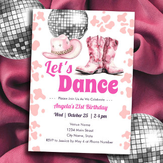 Cowgirl Disco 21. Geburtstag PINK Tanz Einladung
